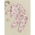 thumbnail image 3 of FEORJGP Toddler Baby Girls 2-piece Outfits 0 6M 12M 18M 2T 3T Infant Long Sleeve Pullovers Bow Print Crew Neck Sweatshirts Tops with Elastic Waist Sweute Casual Spring Fall Clothes for Daily, 3 of 7