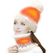 REORIAFEE Heated Hat Heat Cap for Women Winter Hat Heated Beanie Hat Warm Winter Heated Fleece Cap USB Smart Charging Neck Protector Winter Plus Velvet Cold Warmth Heating Hat Scarf Set