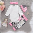 thumbnail image 4 of KIMI BEAR Infant Girls Outfits 6 Months Infant Girl Autumn Winter Outfits 12 Months Sweet Cow Prints Long Sleeve Romper + Elastic Spliced Pants + Hat 3PCS Set White, 4 of 10