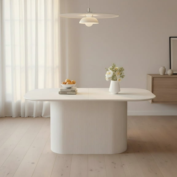 CasaGlajore 63" Cream Rectangular Dining Table with Textured Legs – Seats 4–8, Modern MDF Kitchen Dining Table for Home