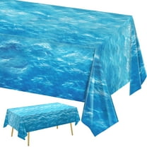 Ocean Waves Plastic Tablecloth Set of 3, 54x108 inch Water Print Table Cover for Beach Pool Under The Sea Party Decorations Birthday Supplies, Blue