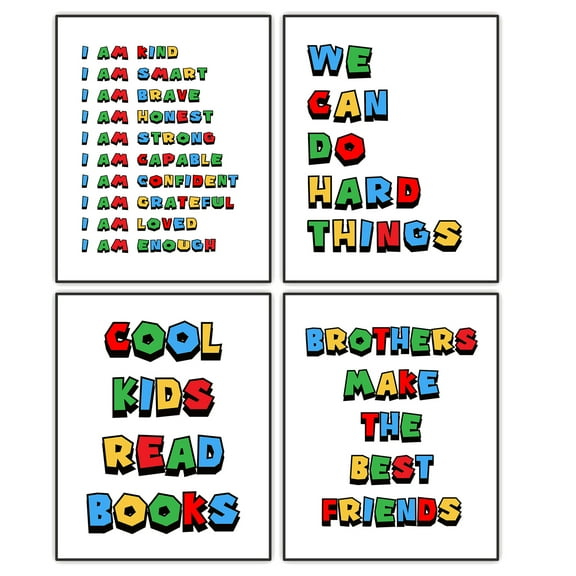 Kids' Room Decor, Boys' Room Decor, Wall Decoration for Brothers, Classroom Wall Art, Affirmations Print, Inspirational Quote, Nursery Room Decor, Unframed Prints Set of 4, 8"x10"