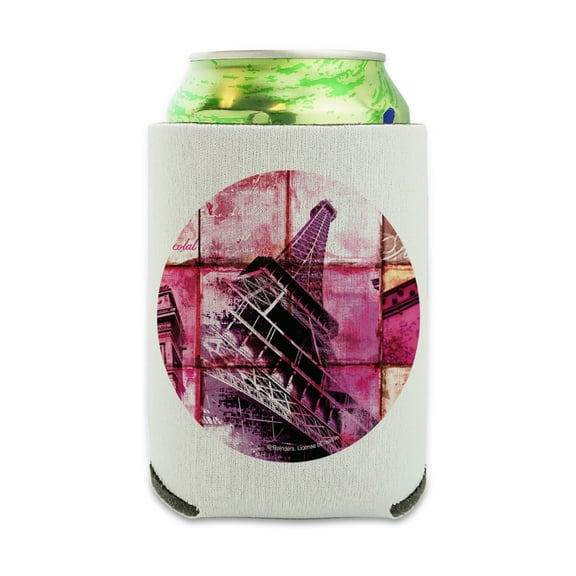 Paris France Eiffel Tower Arc de Triomphe Tile Collage Can Cooler - Drink Sleeve Hugger Collapsible Insulator - Beverage Insulated Holder
