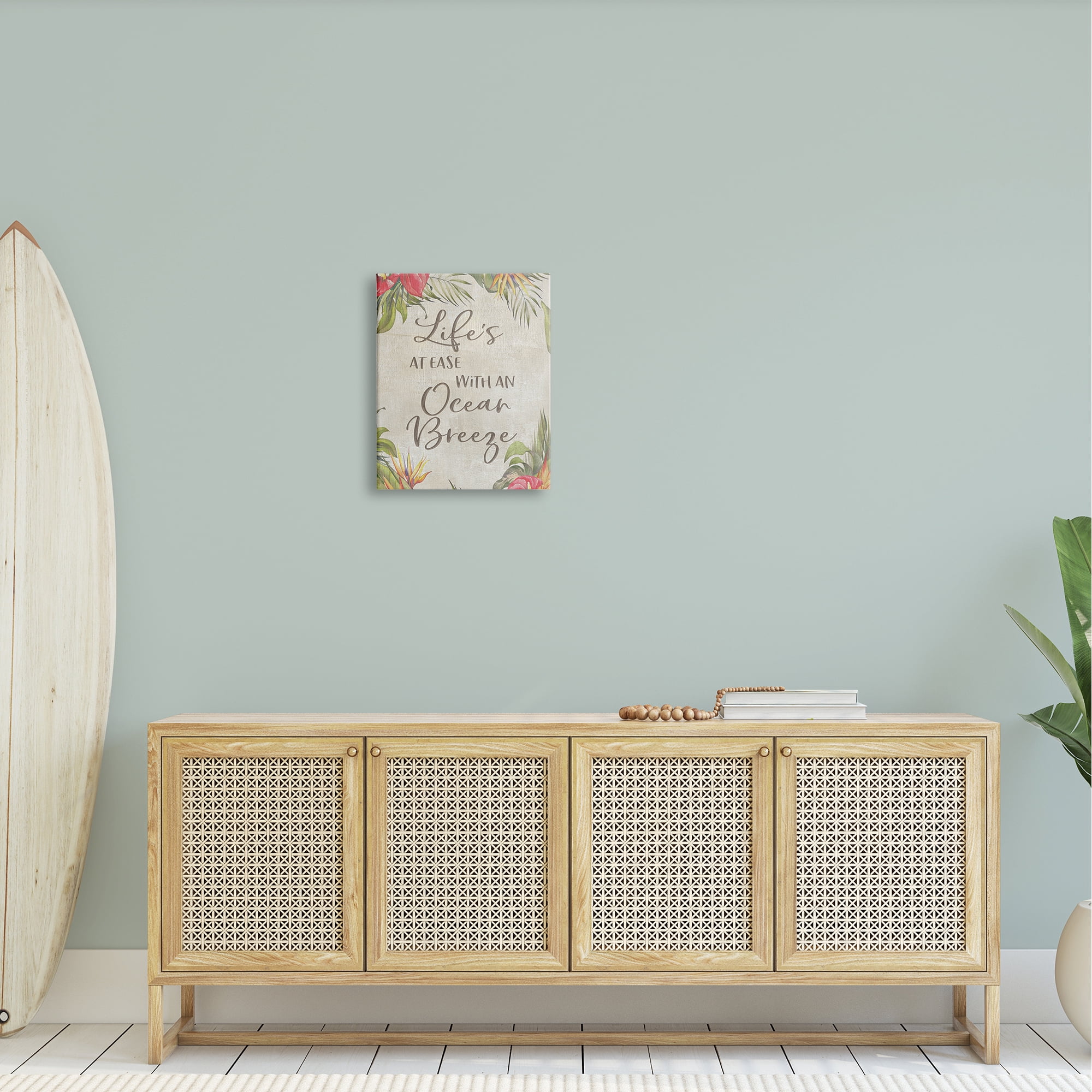 Stupell Industries Tropical Ocean Breeze Floral Border Summer Phrase Graphic Art Gallery Wrapped Canvas Print Wall Art, Design by CAD Designs