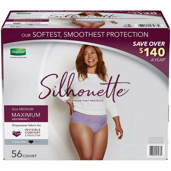 Depend Silhouette Maximum Absorbency Underwear for Women Medium 56 Count