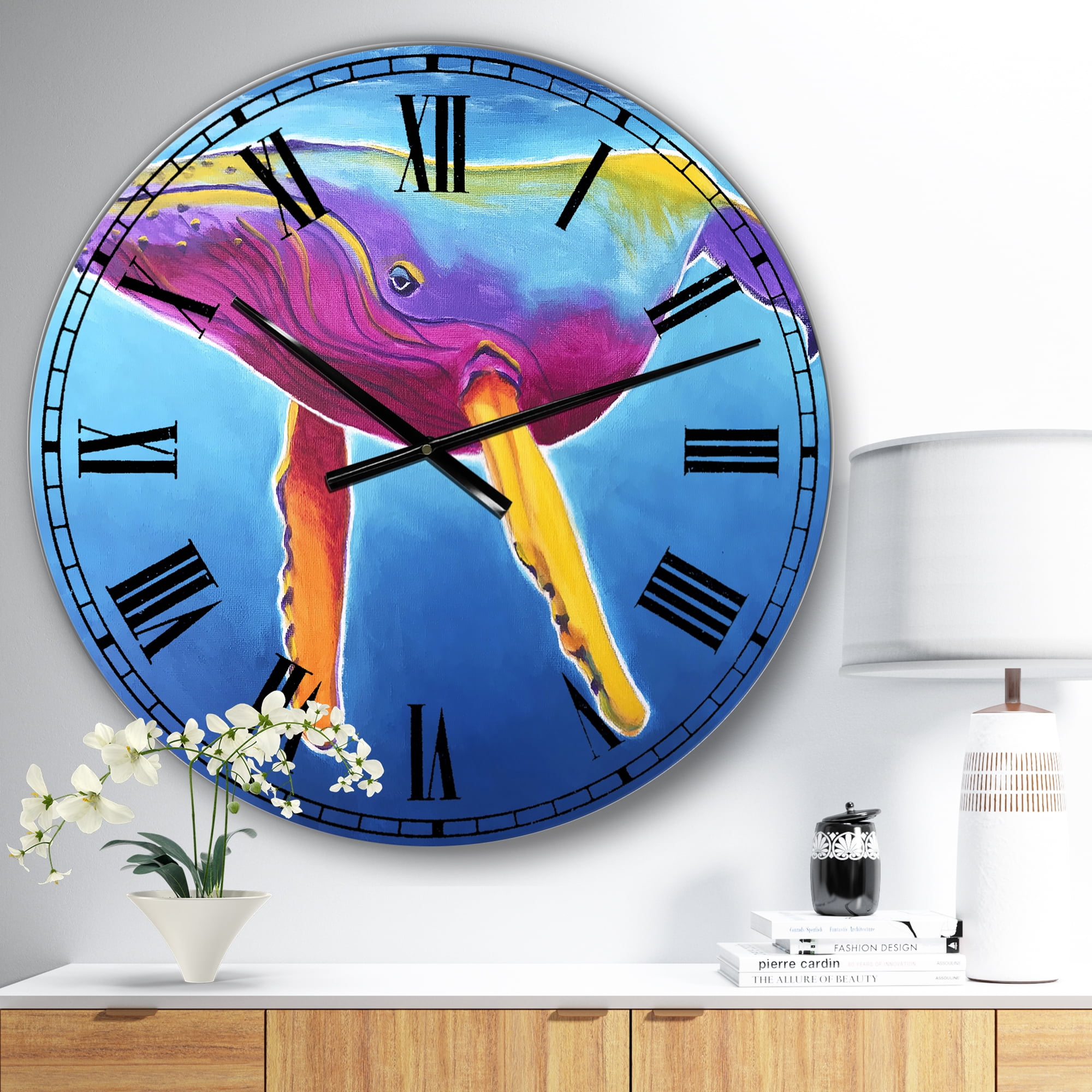 Designart Oversized Blue Analog Round Coastal Modern Nautical Wall Clocks, CLM25172-C23