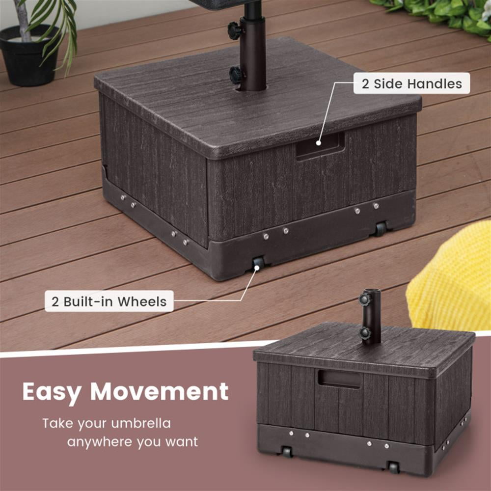 Spaco 175 LBS Outdoor Fillable Umbrella Base with Table Tray, Outdoor Umbrella Stand, Patio Umbrella Stands & Bases, Deck Umbrella Stand-Brown