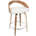 thumbnail image 3 of Grotto Mid-Century Modern Counter Stool With Swivel In Zebra Wood And White Faux Leather - Set Of 2, 3 of 7