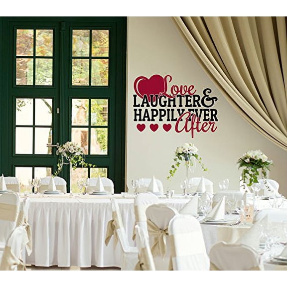 Love & Laughter & Happily Ever After Vinyl Wall Decal Love Saying, 23 x 17 , Black/Red