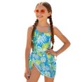 thumbnail image 2 of FUIALDOLG Blue Palm Leaf Swimwear Set for Girl Age 7-18,Adjustable Spaghetti Strap Swimwear with Mesh Cover Up Skirt Youth Girl Short Beach Sarong for Beach Vacation,Beachwear,7-8Y, 2 of 7