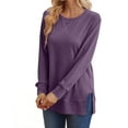 thumbnail image 2 of Maplenight Sweatshirts for women Side Split Crew Neck Sweatshirt Casual Loose Fit Long Sleeve Shirts, 2 of 6