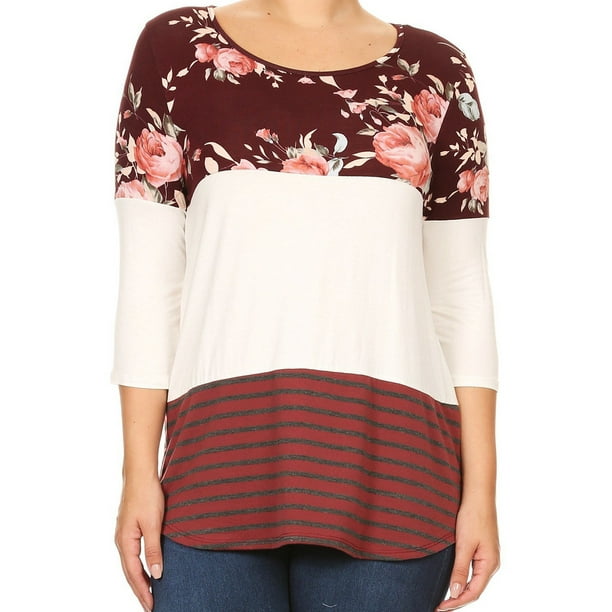 BNY Corner Women Plus Size Print Solid Striped Block Long Body T