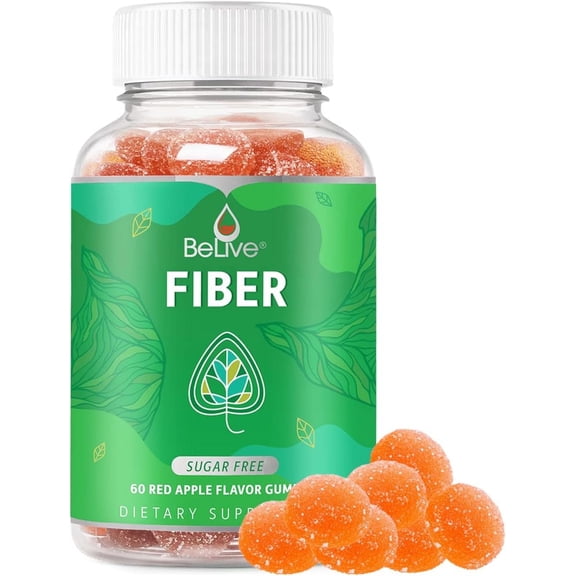 BeLive Fiber Gummies - Prebiotic Fiber Supplement with Chicory Root & Inulin for Digestive Support & Overall Gut Health I Vegan, Sugar Free Gummies for Adults & Children | 60 Ct - Apple Flavor