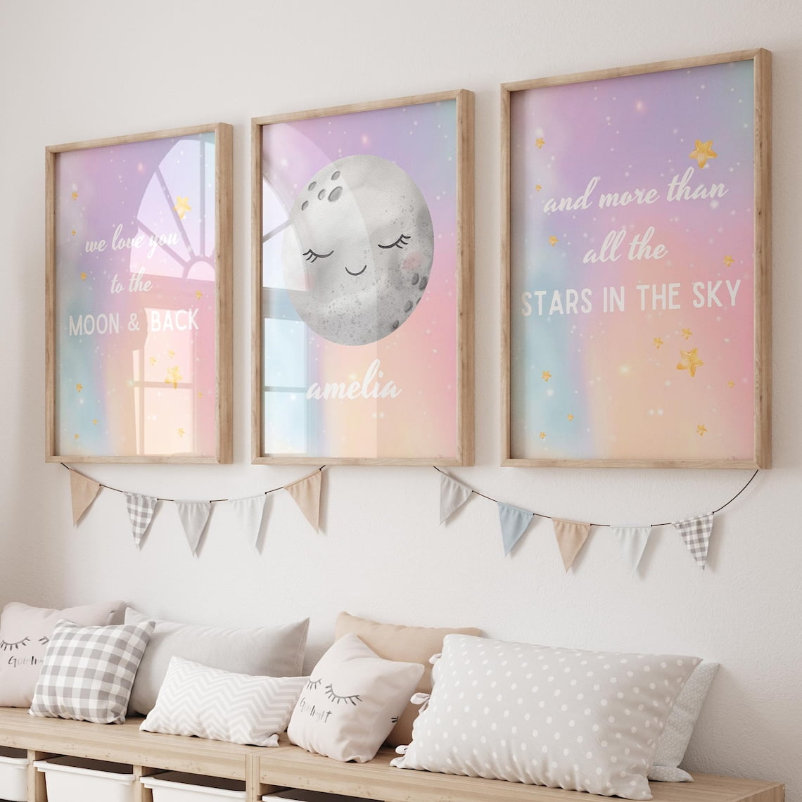 Moon And Stars Wall Art Nursery Quote Decor Celestial Baby Print
