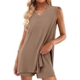 thumbnail image 2 of Women'S 2 Piece Shorts Sets V Neck Long Tank Tops High Waisted Loose Fit Matching Travel Outfits Khaki M, 2 of 8