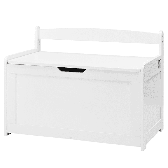 Wooden Toy Chest for Kids, Toddler Storage Bench with Safety Hinge, 32.68 x 17.91 x 24.02, White Toy Box for Playroom, Bedroom, Kids Storage Organizer