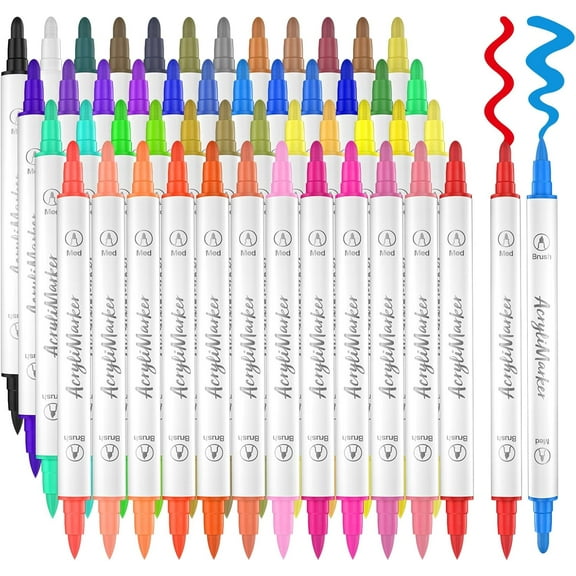 Banral 48 Pcs Dual Tip Acrylic Paint Pens Markers for Beganner  Stone, Wood Glass, DIY Crafts