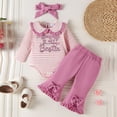 thumbnail image 2 of TOWED22 Baby Girl Clothes Fall Winter 3pc Set Long Sleeve Crew Neck Print Romper Bodysuit Bell Bottom Pants Headband Jumpsuit Set(Pink,6-9 M), 2 of 8