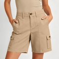 thumbnail image 2 of Women Stretchy Cargo Shorts High Waisted Shorts for Women Knee Length Summer Casual Shorts Khaki L, 2 of 9