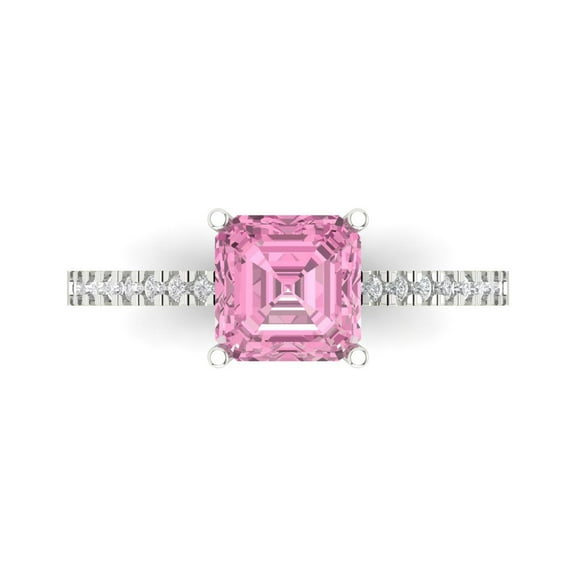 Clara Pucci 14K White Gold 2.7ct Pink Solitaire with Accents Ring for Women