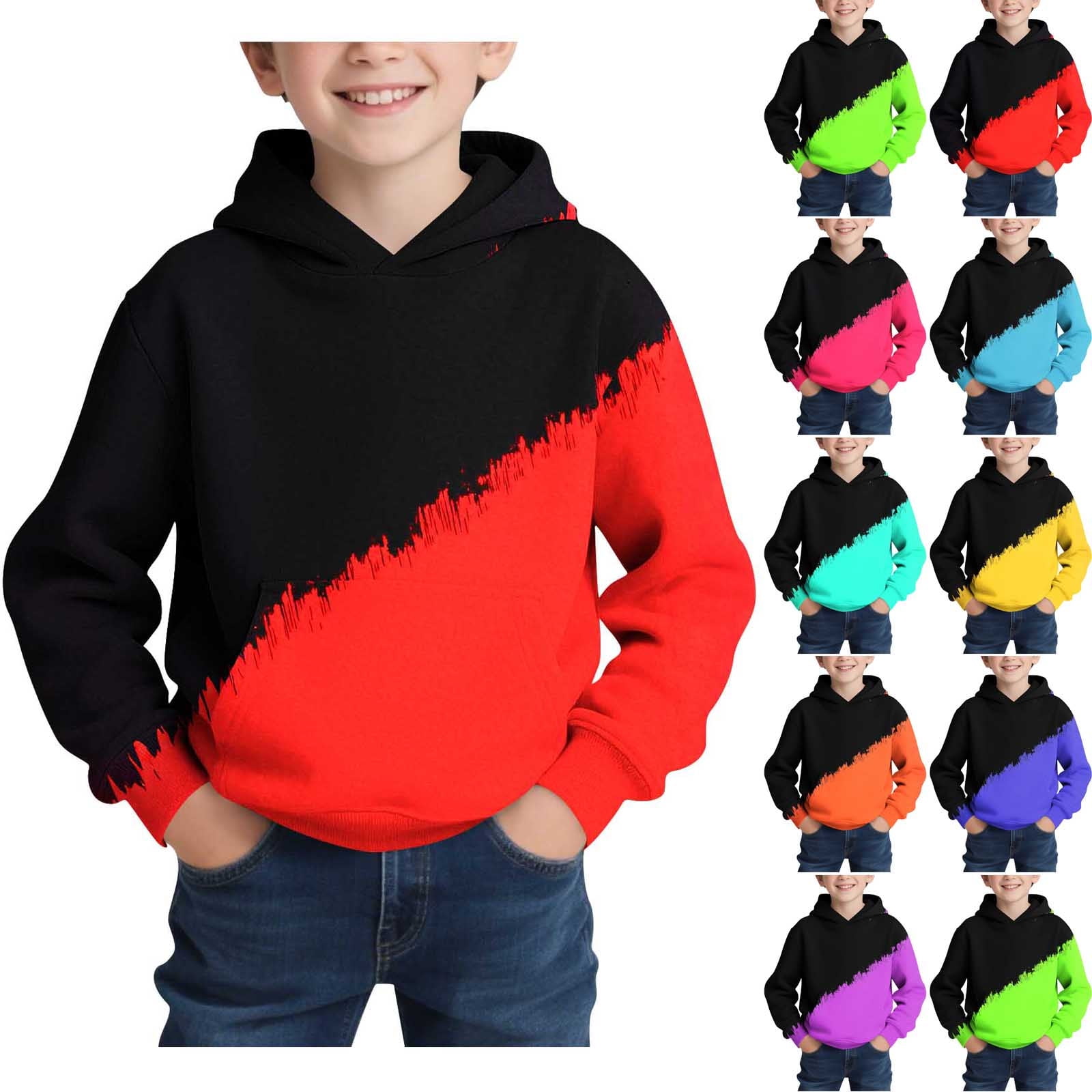 Zpanxa Kids Ombre Brushstroke Print Pullover Hoodie Artistic Casual for Art Class Daily Wear Red 7-8 Years