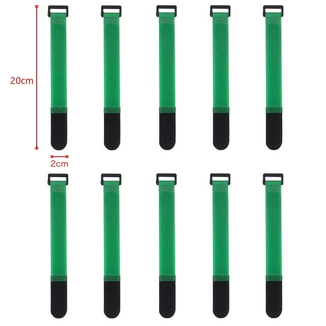 10Pcs Nylon Cable Ties Reverse Buckle Strap 2cm Width Reusable Magic Self Adhesive Tape Fastener Hook Loop Fixed Strap Durable 20x2cm-Green 10Pcs