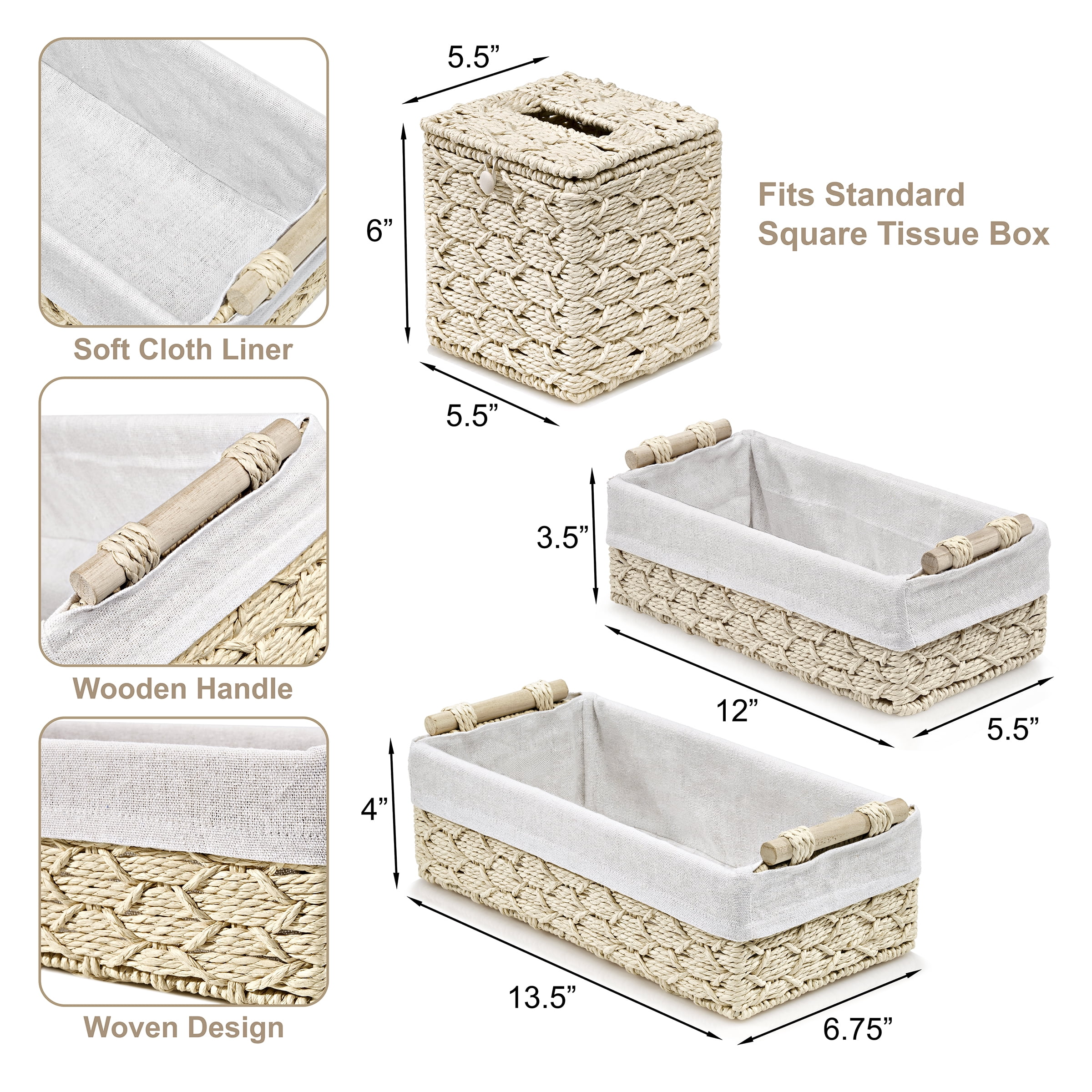 Sorbus Paper Rope Bathroom Baskets & Tissue Holder Set