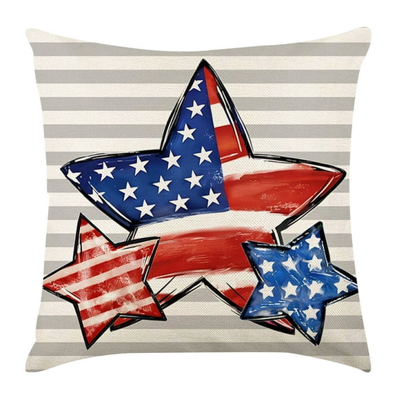Summercome Patriotic Decor Throw Pillow Covers 18x18 in, 4th of July Linen Pillow Case for Independence Day, Memorial Day, Veteran's Day, USA, American Summer Outdoor Red White Blue Decorations