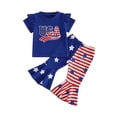 thumbnail image 2 of lnmuld Independence Day Toddler Girls 4th of July Outfit Set USA Embroidery Ruffle Sleeve Top and American Flag Flare Pants for Baby Girls Size:3-4 Years, 2 of 8