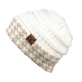 thumbnail image 3 of C.C Cable Knit Soft Stretch Multicolor Stitch Cuff Skully Beanie Hat, Houndstooth Ivory/Beige, 3 of 4