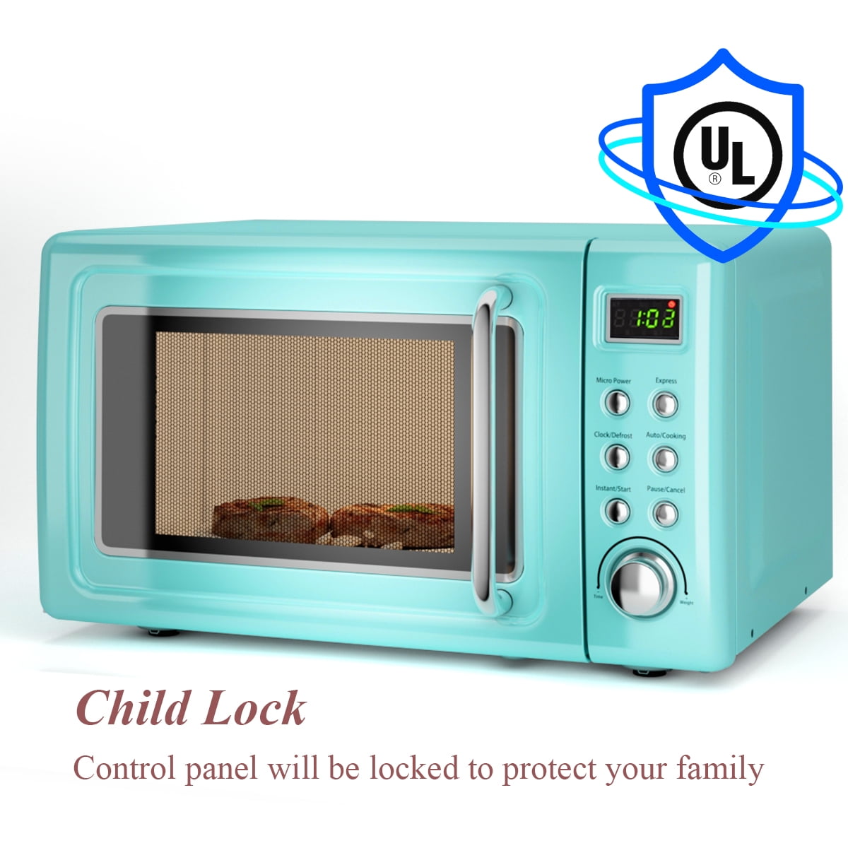 Costway 0.7 Cu.ft Retro Countertop Microwave Oven 700W LED Display Glass Turntable Green