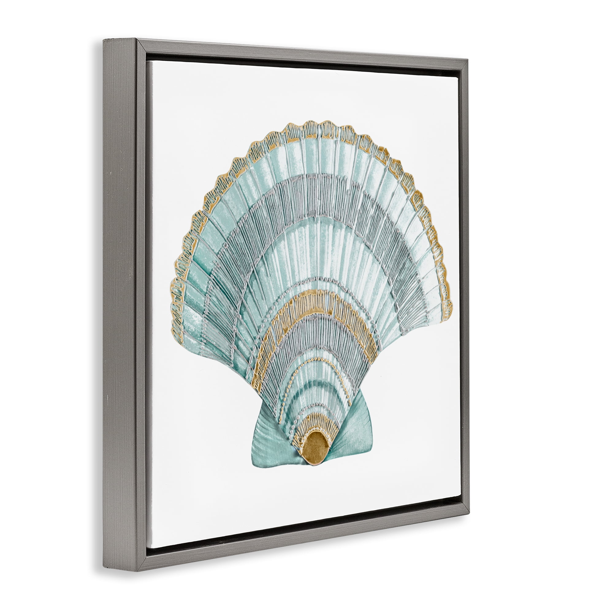 Stupell Industries Regal Shells Scallop Gray Framed Floater Canvas Wall Art, design by Lorenzo Collective