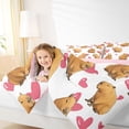 thumbnail image 3 of Manfei Kawaii Heart Print Full Size Comforter Sets,Lovely Daily Capybara Bedding Comforter Set,White,Pink Reversible,3 Pieces,1 Comforter and 2 Pillowcases, 3 of 7