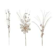 chaungfeng 3 Pcs Simulated Berry Spray, Gold Glitter Christmas Plastic Flowers, Artificial Botanical Arrangement, for Tree, Wedding, Display