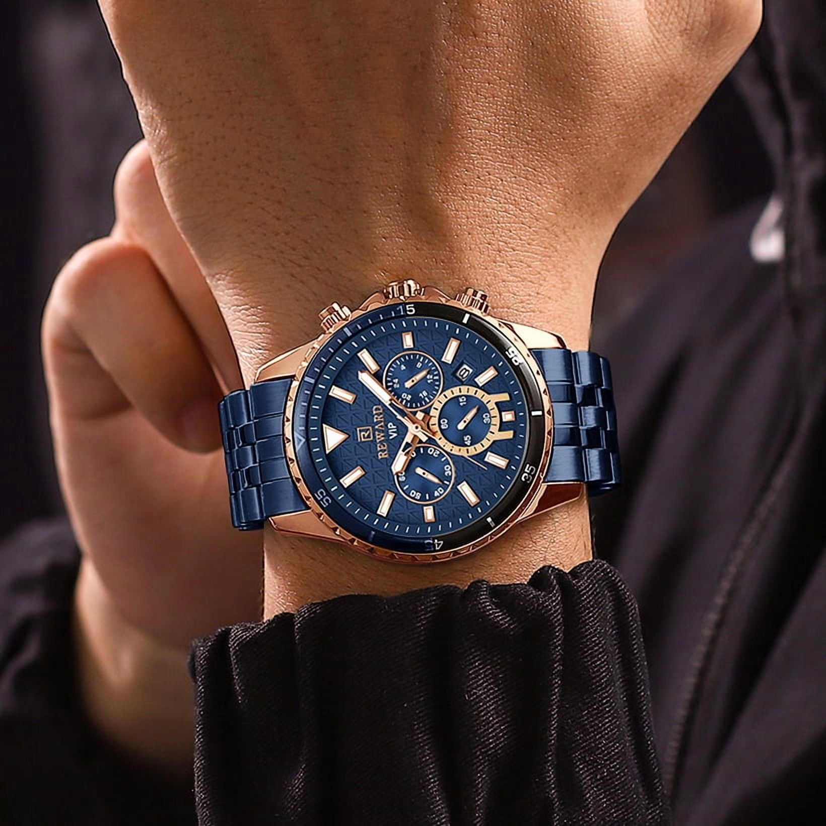 Mens Watches Analog Quartz Chronograph Stainless Steel Watches for Men 30M Waterproof Men's Wrist Watches with Calendar Luxury Business Work Casual Watch Elegant Gifts