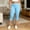 Light Blue, variant on Womens Capri Yoga Pants High Waist Cropped Leggings with Side Split Button Detail Stretchy Solid Color Activewear for Workout Gym Daily Wear