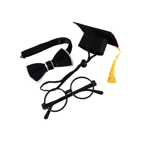 Guodhu Opening Photos And Graduation Dog Cats Graduation Cap With Bow Ties Glasses Adjustable Commencement Clothing For Pet Cute Pet Apparel For Photo - Cap + Bow Tie + Glasses(Yellow)