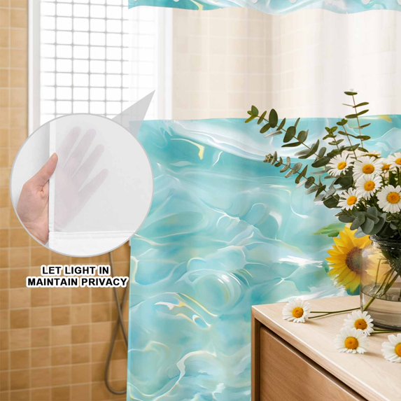 No Hook Shower Curtain with Built-in Rings - Country Summer Washable Waterproof Fabric Bathroom Curtains for Hotel,Rentals, 72 X 78 Inch Long , Watercolor Lake Lemon Sunflower Gold Blue