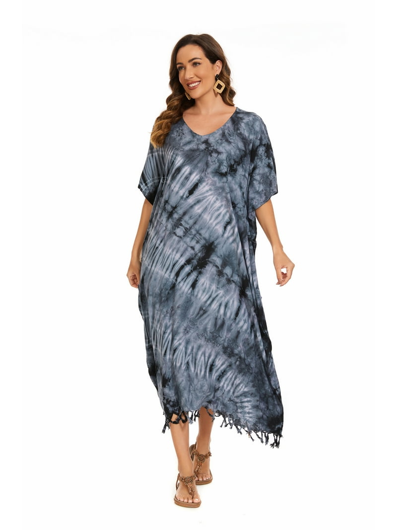 grey hippie dress Beautybatik Women Tie Dye Caftan Kaftan Loungewear Maxi Plus Size Long 3X, Women's, Size: 3XL, Gray Style_Corset Dresses & Gowns