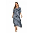 thumbnail image 3 of Beautybatik Grey Women Hippie Tie Dye Caftan Kaftan Loungewear Maxi Plus Size Long Dress 2X, 3 of 6