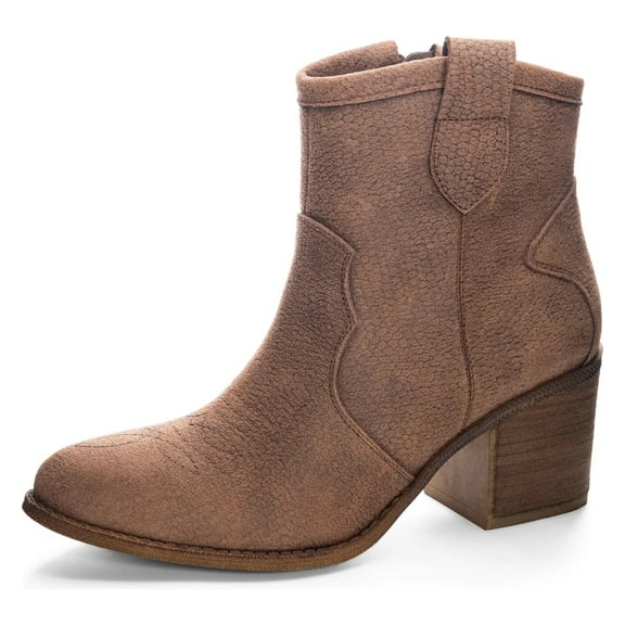 Dirty Laundry Unite Brown Chunky Block Heel Zipper Metallic Western Ankle Boots (Brown, 7.5)