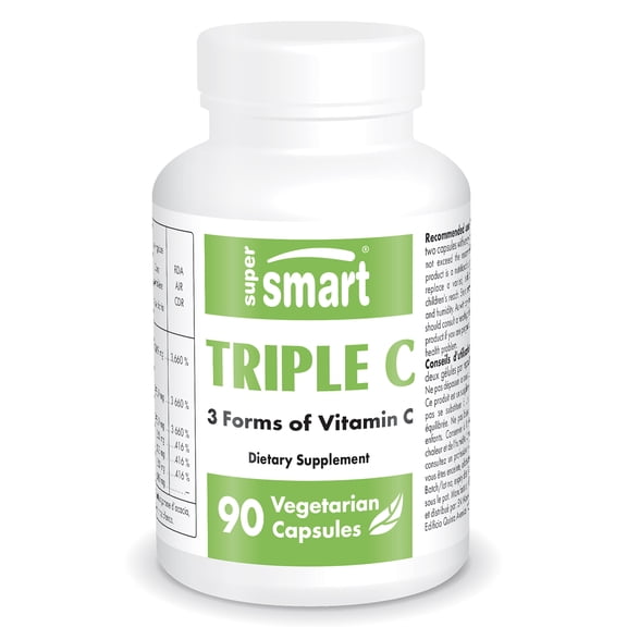 SuperSmart Triple C (High Strength) - 3-in-1 Complex - Vitamin C Supplement - Enhanced with Flavonoids | Non-GMO & Gluten Free - 90 Vegetarian Capsules