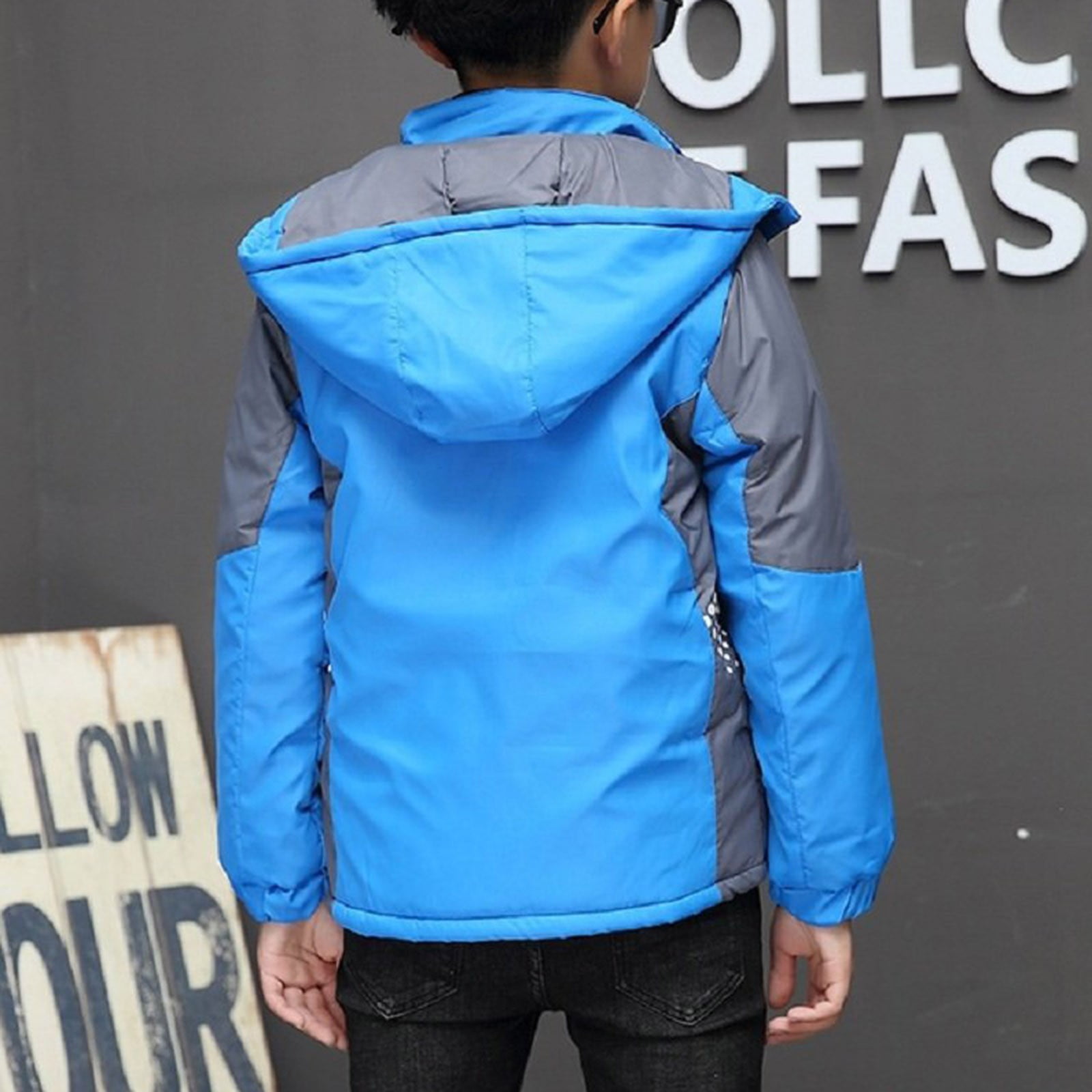 MASZONE Coats For Boys Boys Winter Coat 10-12 Latest Boys Thicken Fleece Hooded Jacket Warm Quilted Coat Outdoor Cool Cute Fashion for Winter Autumn Spring Blue 11-12 Years