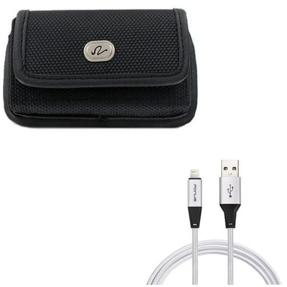 Case Belt Clip w 6ft USB Cable for iPhone 8/7/6S/6 - Rugged Holster Canvas Cover Pouch, Charger Cord Power Wire Braided Long for iPhone 8/7/6S/6 Models