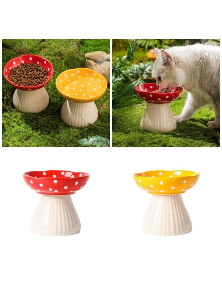 Yiran Ceramic Elevated Neck-Protective Cat Bowl, Red