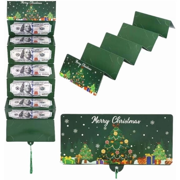 Christmas Cash Gift Envelope, Christmas Money Holders with 10 Slots for Cash, Surprise Money Envelopes Gift Card Women Men Girls Boys Birthday Holiday (Green-6 pack)