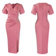 thumbnail image 2 of Women's V Neck Cap Sleeve Casual Work Bodycon Cocktail Party Pencil Midi Dress, 2 of 8