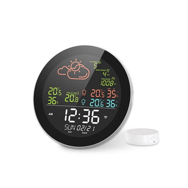Multifuncional Tuya Wifi Multifuncional Hogar/Oficina Estación Meteorológica Color Reloj Digital Probador De Temperatura Al Aire Libre Hygrometro Higrómetro De Higuitivo Clima