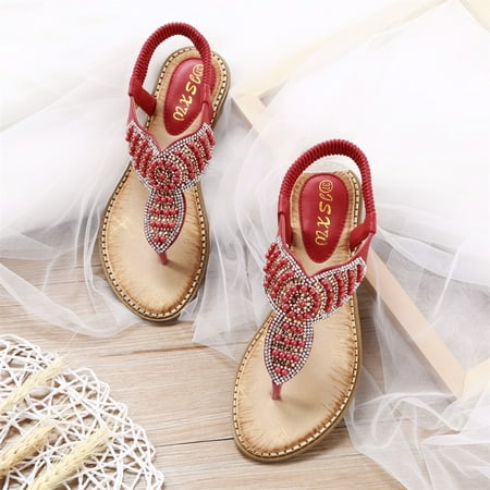 

Ovzne Sandal For Women 2023 Sandal For Women Summer Women Lady Bohemia Bling Crystal Flat Sandals T-Type String Bead Shoes Summer Sandal For Women Summer