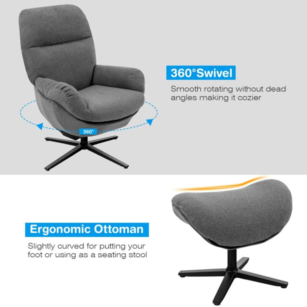 Finihen Leather Soft Upholstered Recliner with Ottoman Footrest, 360° Swivel Leather Lounge Chair with Ottoman and Thick Footstool, for Living Room, Bedroom, Gray Finihen Leather Soft Upholstered Recliner with Ottoman Footrest, 360° Swivel Leather Lounge Chair with Ottoman and Thick Footstool, for Living Room, Bedroom, Gray